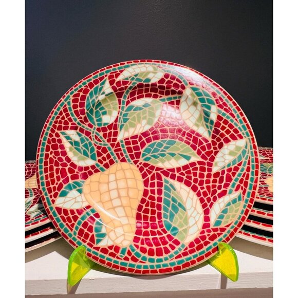 Pier 1 Mosaic Fruit Salad Plates|Set of 8|Made in Italy8.25" Round|Fruit Pattern - Picture 10 of 11